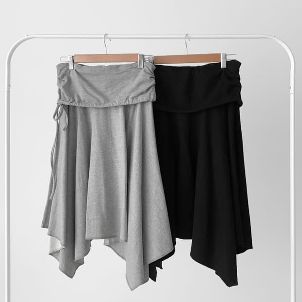 겔리 언발 스트링 플레어 스커트 (블랙, 그레이)