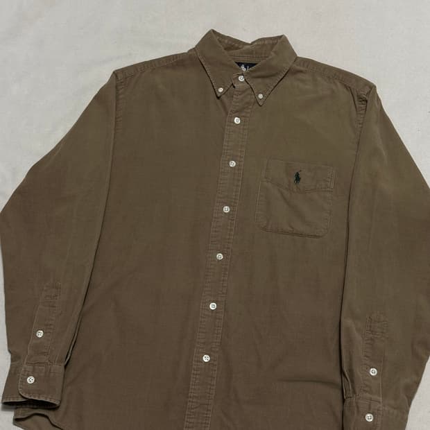 95 폴로랄프로렌 그린 포니 브라운 코튼 셔츠