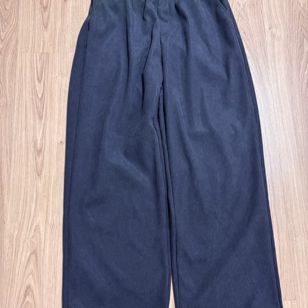 차콜 코듀로이 기모 와이드 밴딩 팬츠