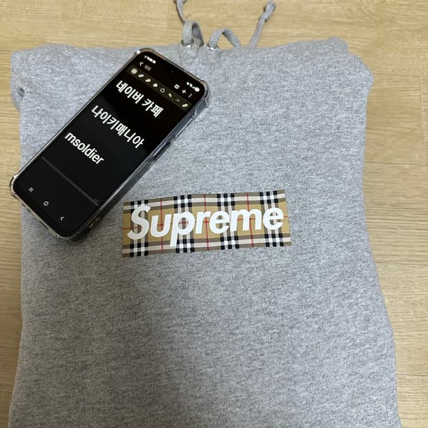 [XXL, 2XL] 슈프림 버버리 슈버리 박스로고 후드티 그레이