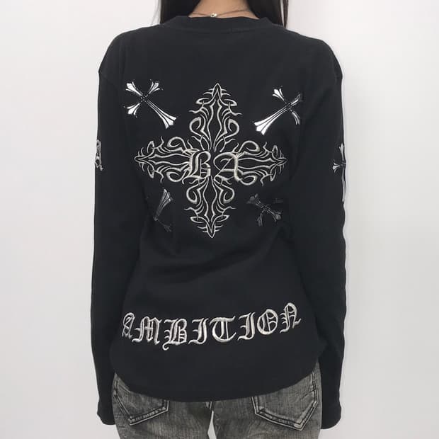 'AMBITION' Gothic Cross V-Neck Tee