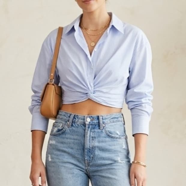 [M]자라 스트라이프 꼬임 크롭 셔츠 (새상품)