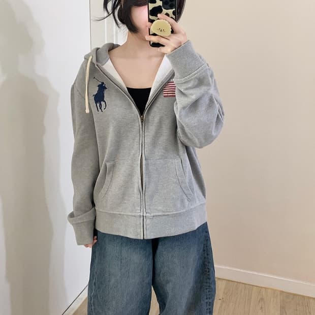 폴로 POLO 빅포니 성조기 USA 그레이 후드집업 XL