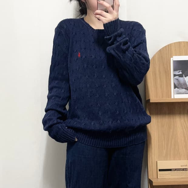 [정품] 폴로 네이비 / 레드포니 실크 라운드 니트 [ M ]