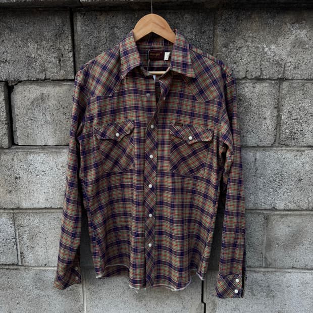80s 랭글러 빈티지 체크 웨스턴 셔츠 m