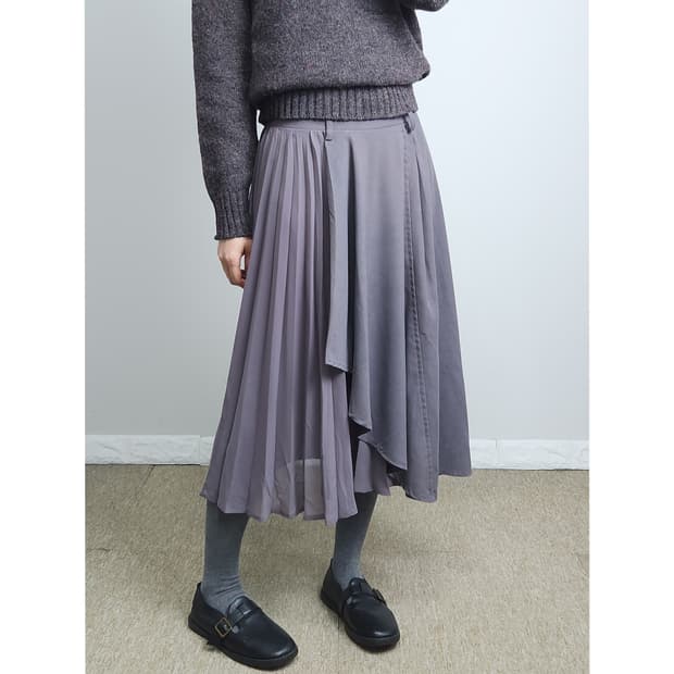 스웨이드 물결 롱 스커트