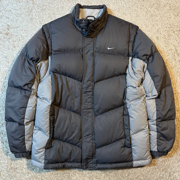 희귀) 00's 나이키 올드스쿨 디테처블 배색 패딩 그레이
