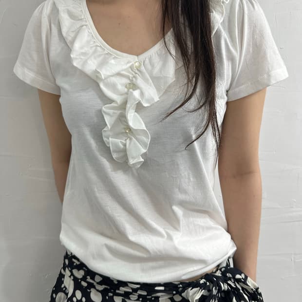 any fam white frill top