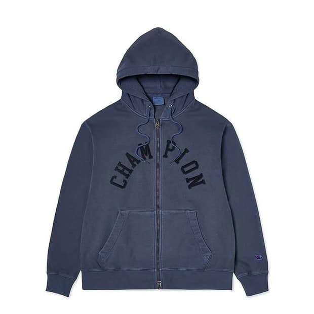 아치 로고 루즈핏 가먼트다잉 후드 집업 blue L