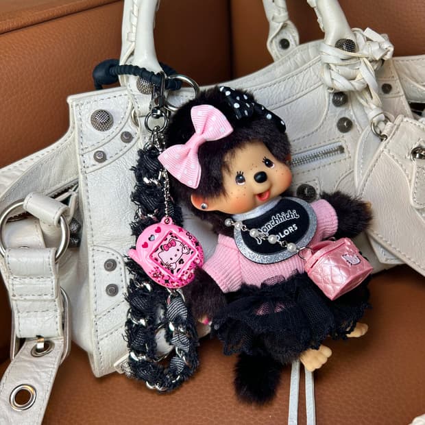 (87)💖정품몬치치커스텀키링키티무드😸핑크블랙리본🎀