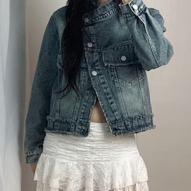 일본빈티지 사선 헨리넥 데님자켓
