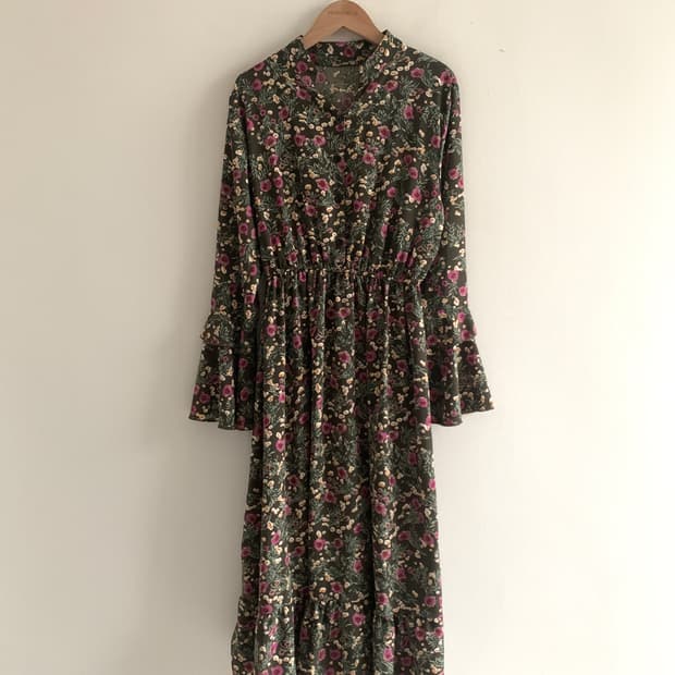 Flower Shirts Dress(Khaki)