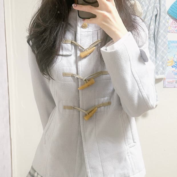 빈티지 하늘색 후드 더플 코트 떡코 로걀 라떼 모리걸 너에게닿기를 사와코