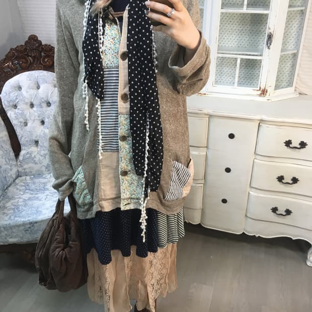 일본빈티지 하구미 모리 패치워크 후드 가디건