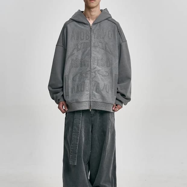 아조바이아조 토탈로고 집업후드 챠콜 새상품