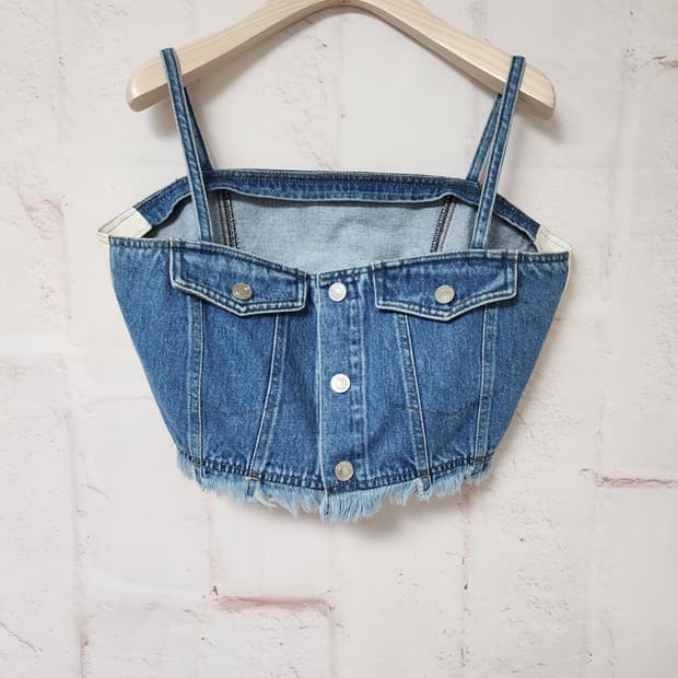 시스템 청 로우 컷 데님 탱크탑