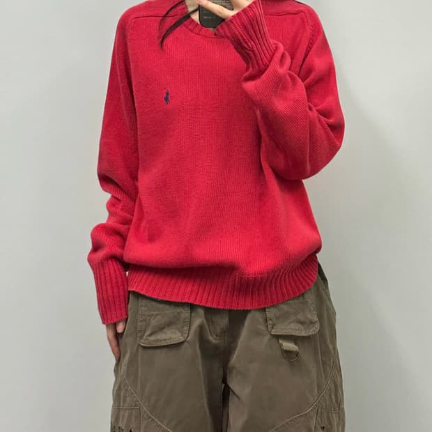 폴로 랄프로렌 레드 라운드 니트
