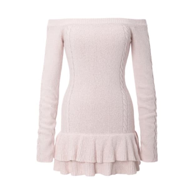 쓰리타임즈 케이블 오프숄더 드레스 원피스 핑크