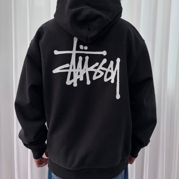 [L]스투시 베이직 스탁로고 헤비 코튼 기모 후드