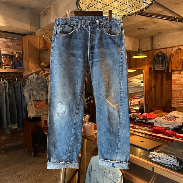 70s USA 빈티지 리바이스501 66전기 셀비지 데님 팬츠