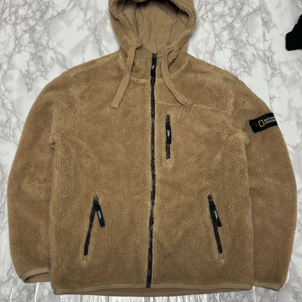 내셔널지오그래픽 브라운 후리스 후드 자켓 플러스