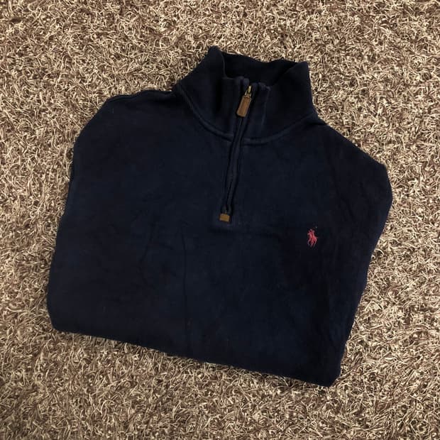 폴로 랄프로렌 네이비 반집업 코튼 니트