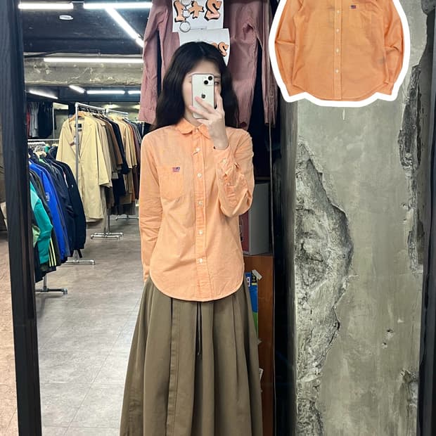폴로 진스 깅엄 체크 셔츠 오렌지 #csz3143