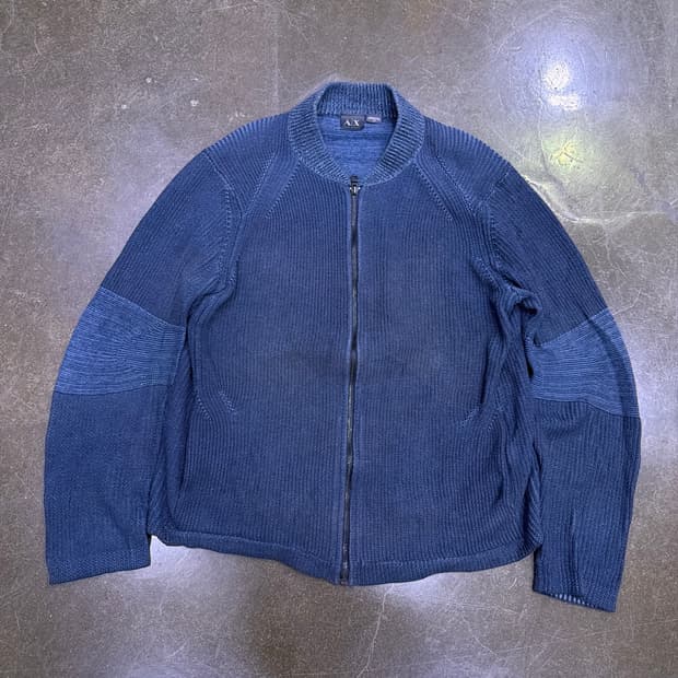 아르마니 익스체인지 배색 니트 스웨터 네이비 집업 자켓 L