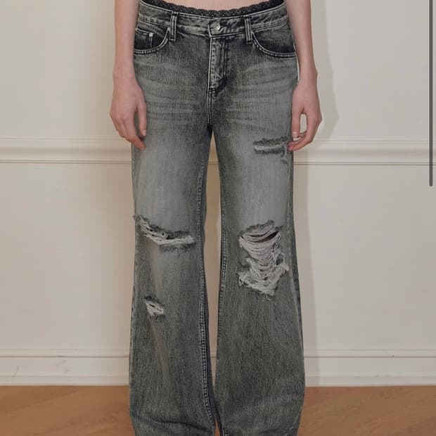 HIGHLIGHT DAMAGE WIDE PANTS, GRAY