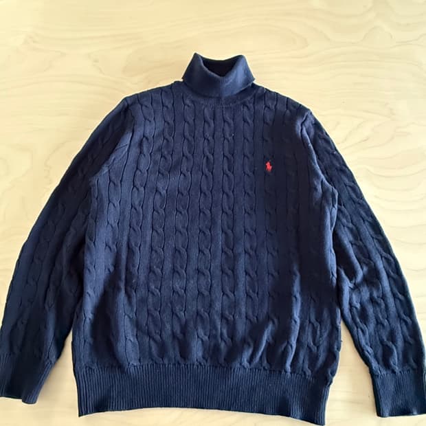 폴로 랄프로렌 꽈배기 터틀넥 니트 네이비 L