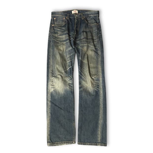 (32) 리바이스 501 32X33 진청 버튼플라이 워싱 데님 팬츠