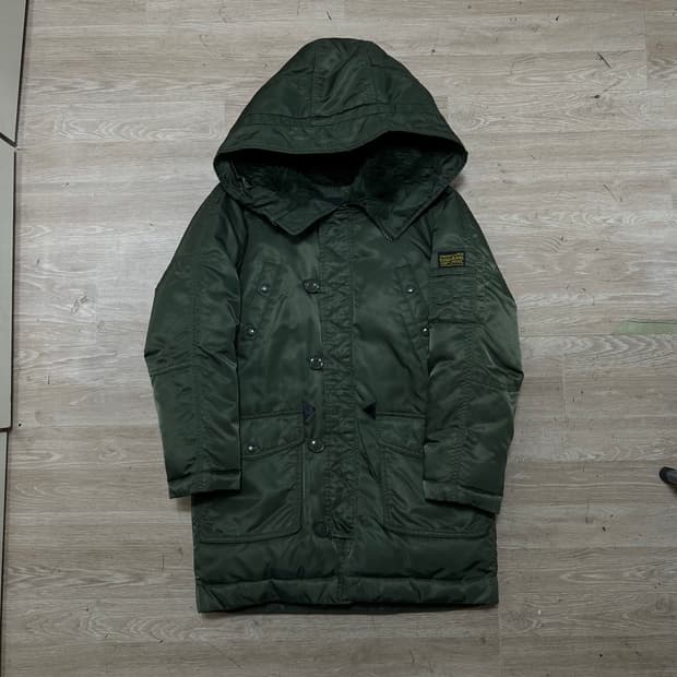 에비수 덕다운 후드 야상 롱패딩 점퍼 [카키] S/90
