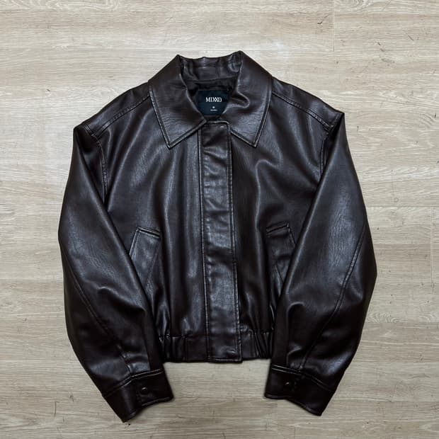 미쏘 여성 크롭 레더 라이더 봄버 가죽자켓 [다크  브라운] M/95