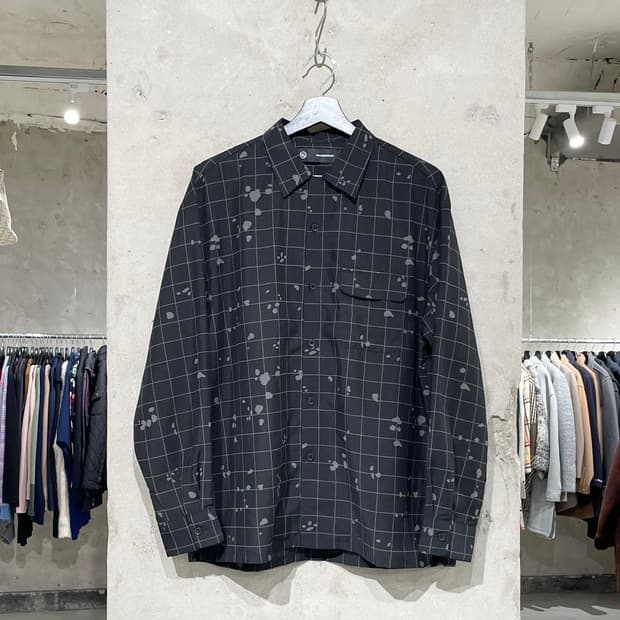 gu x 언더커버 블랙 블라치 폴리에스터 체크 셔츠