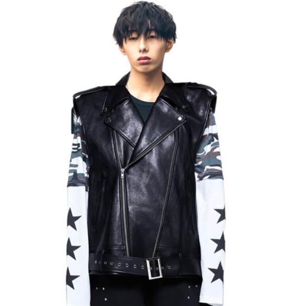 STEPPA  오버핏 메탈 엔젤윙 스터드 양가죽 베스트