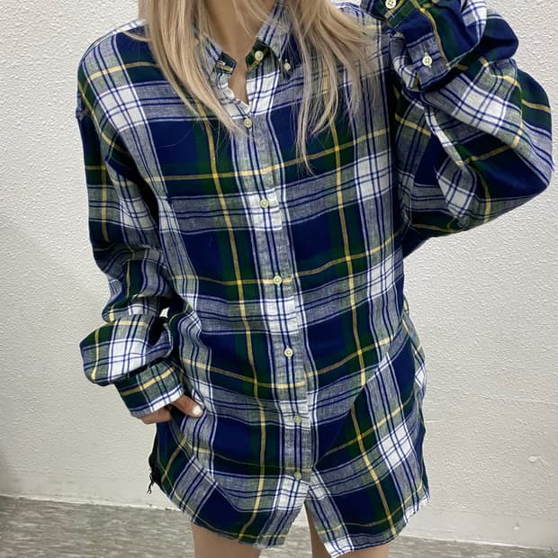 폴로 랄프로렌 네이비포니 네이비체크 린넨셔츠 XL