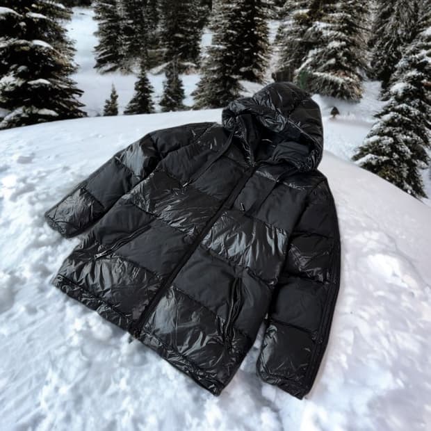 아디다스 구스다운 블랙 삼선 패딩 M