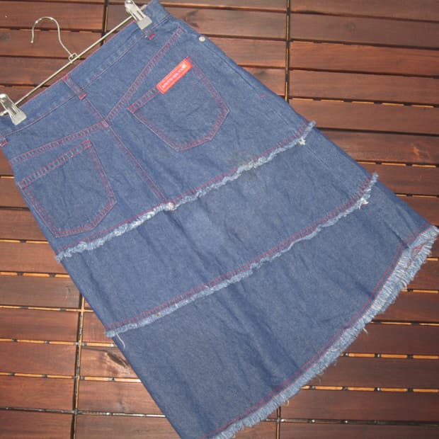 red stitch denim skirt