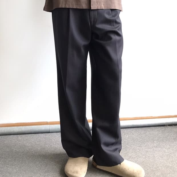 일본 빈티지 다크 네이비 원 턱 스트라이프 울 슬랙스