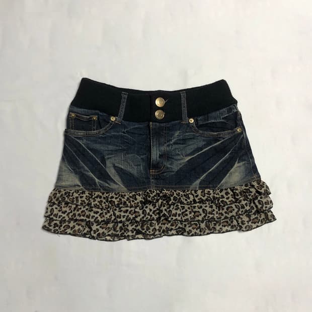 호피 데님 리브 스커트