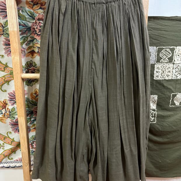 히피 모리 린넨 카키 팬츠