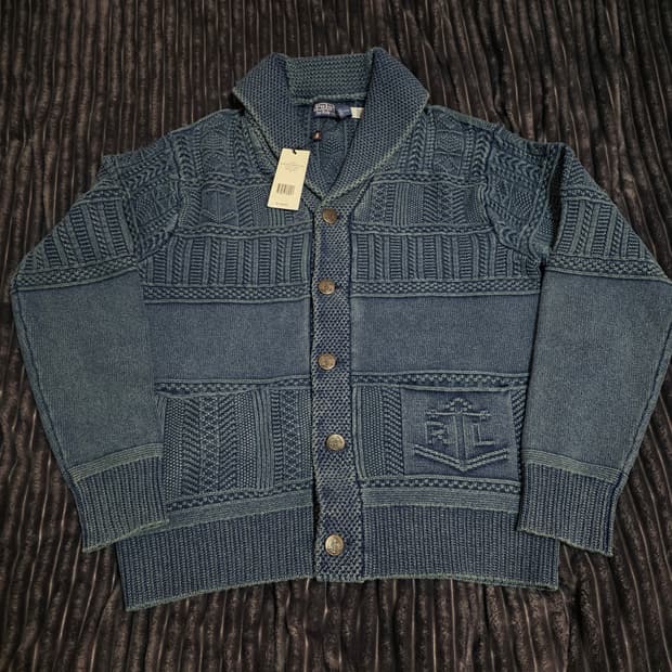 (새상품)폴로 데님 앵커 아란코튼 숄카라가디건 M(105)