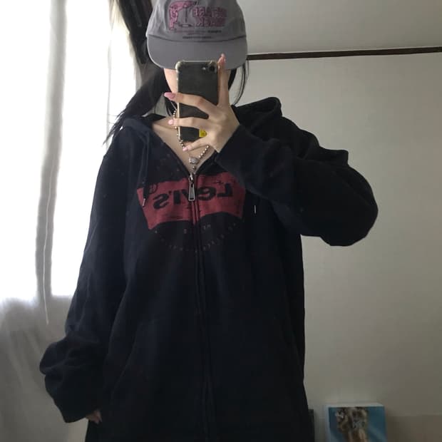 리바이스 블랙 오버핏 후드집업