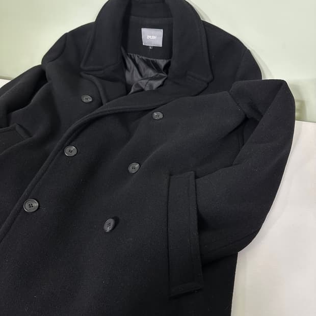 L 지플리시 블랙 캐시미어혼방 더블코트
