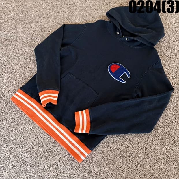 [M] 챔피온 오렌지 스트라이프 쭈리 포인트 후드티 0204(3)