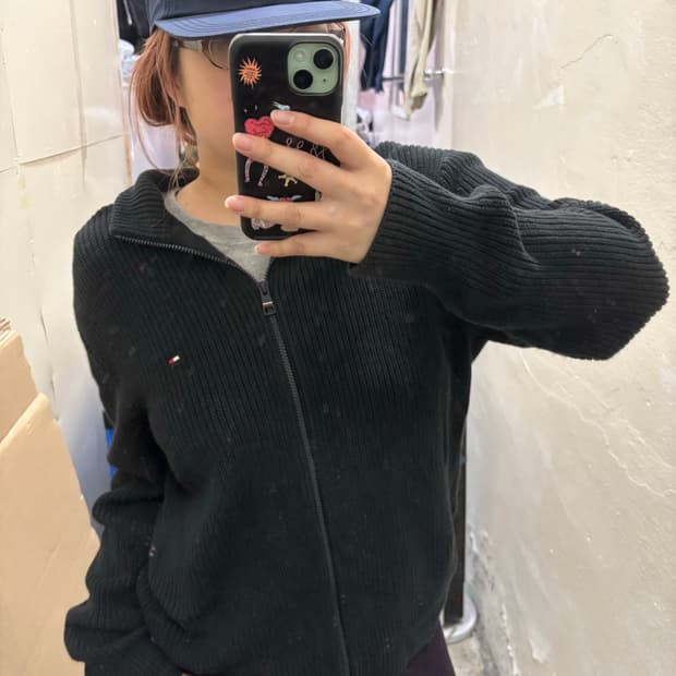 타미힐피거 와플 니트 집업