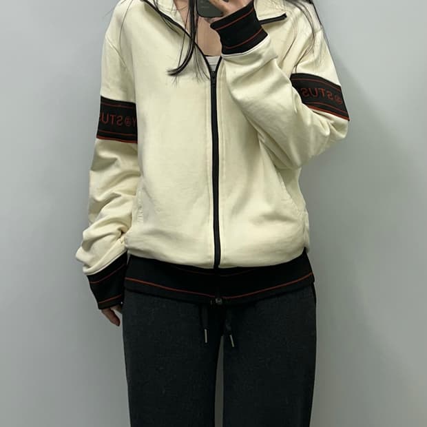 스투시 암로고 아이보리 코튼 집업