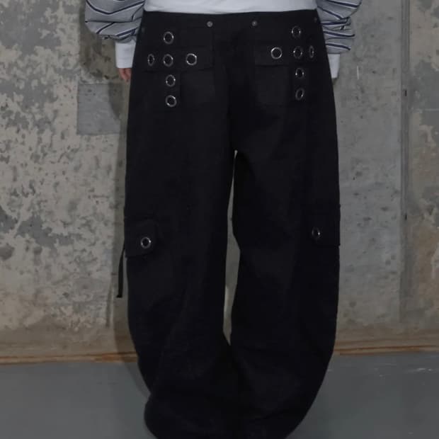 팬시클럽 크로스 포켓 카고 팬츠 블랙 2