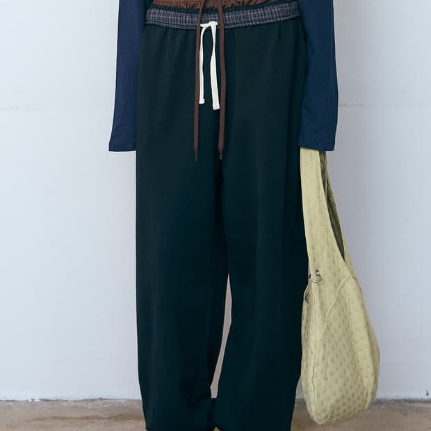 파이시스 턴업 웨이스트 조거팬츠 블랙