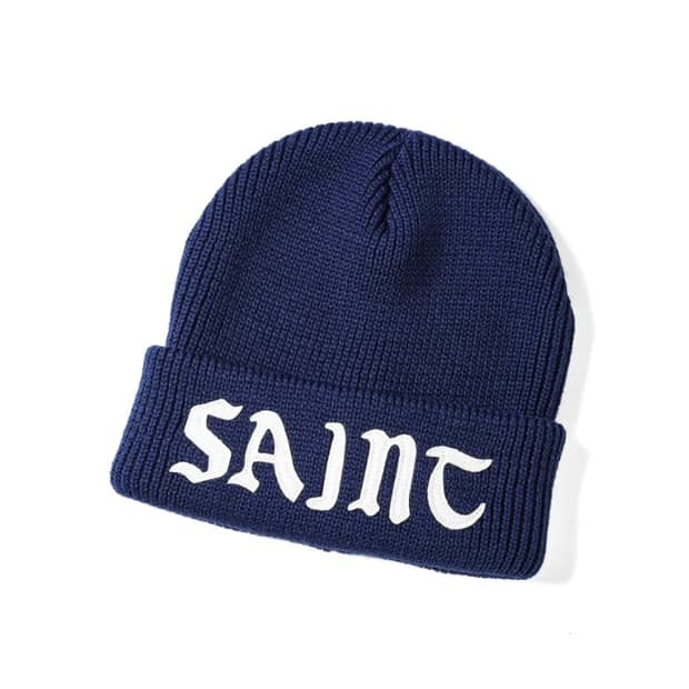[새상품] 세인트미카엘 saint 로고 비니 니트캡 네이비
